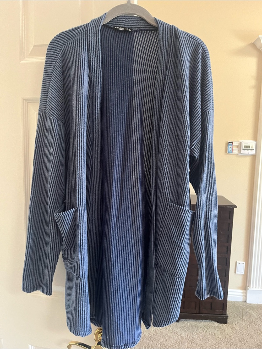 HEIMISH USA Ribbed Open-Front Cardigan in Dusty Blue